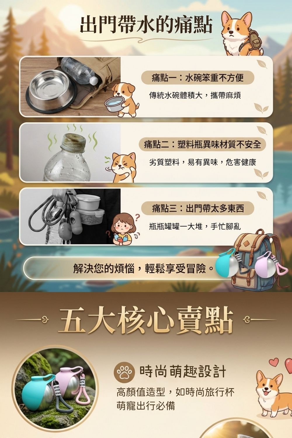 不鏽鋼矽膠折疊寵物水壺