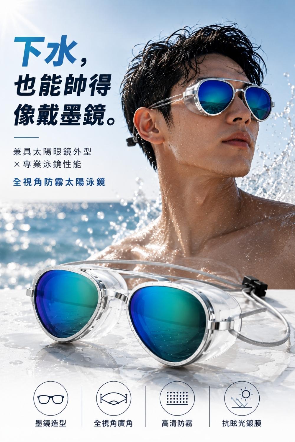 全視角防霧太陽泳鏡