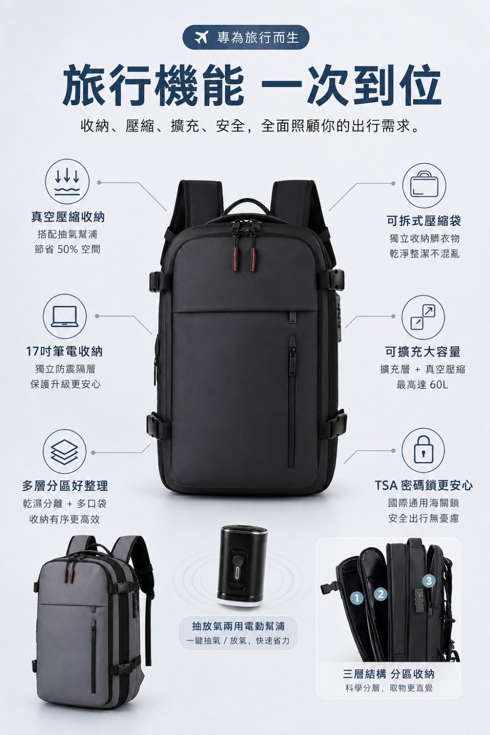 大容量真空壓縮旅行包