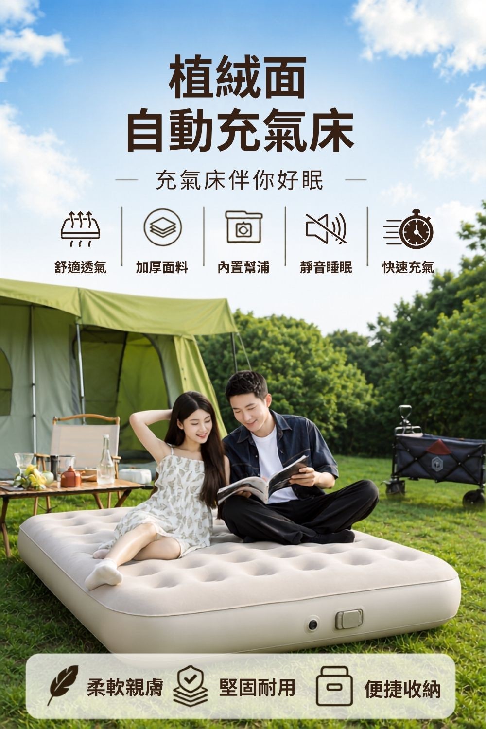 植絨面自動充氣床